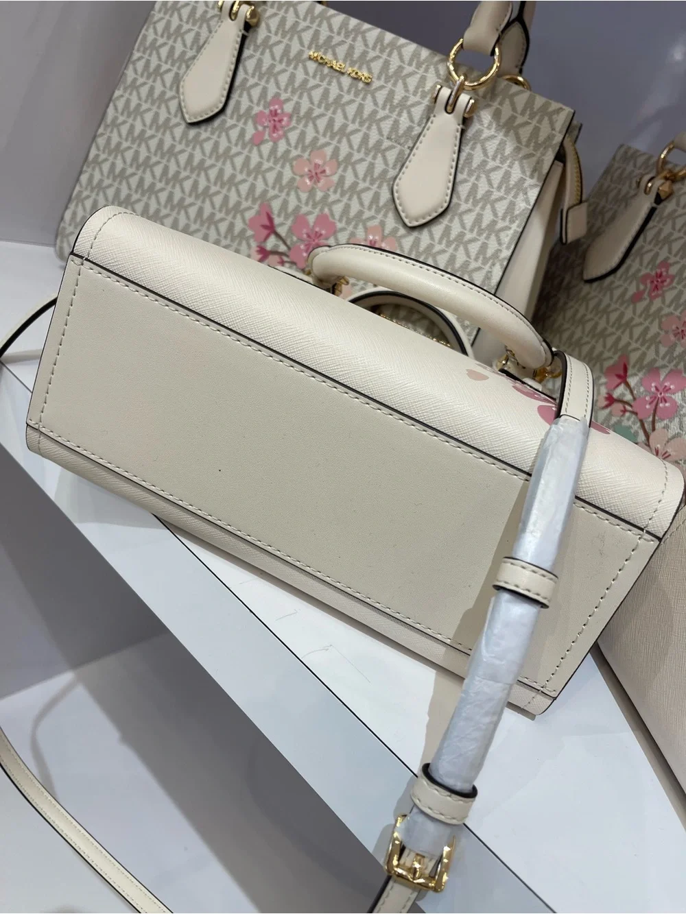 MICHAEL KORS Marilyn Sma Embellished Satchel Crossbody Messenger Lt Cream NWT